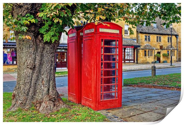 Broadway Telephone Boxes Cotswolds Worcestershire Print by austin APPLEBY