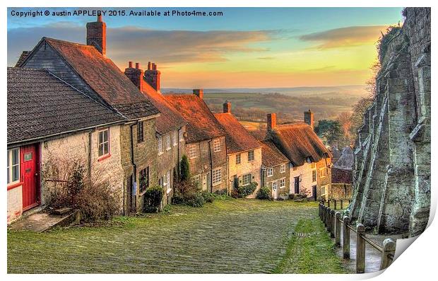  Winter Sunset Gold Hill Shaftesbury Print by austin APPLEBY