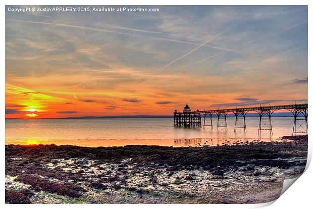  Clevedon Pier Beach At Sunset Print by austin APPLEBY