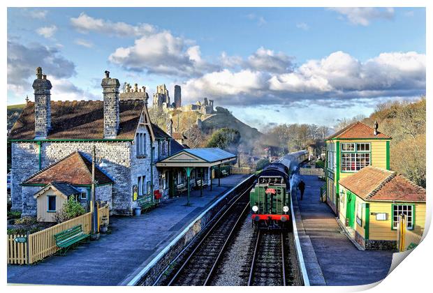 Santa Special At Corfe Castle Station Print by austin APPLEBY