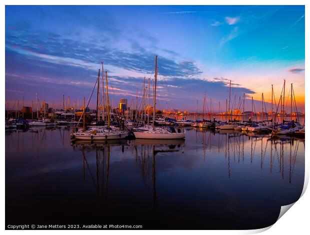 Sun Setting over the Marina  Print by Jane Metters
