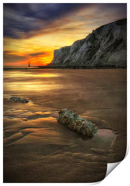 Sunset at the Lighthouse Print by Michael Baldwin