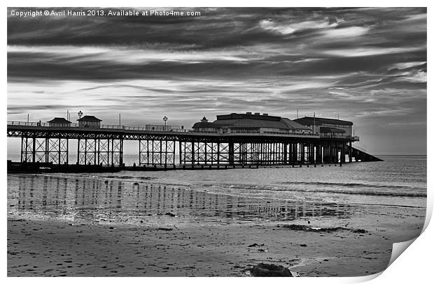Cromer Pier in black and white Print by Avril Harris