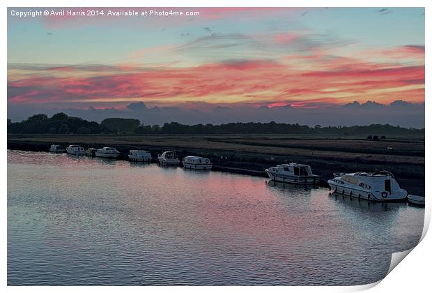 Acle river bure sunset Print by Avril Harris