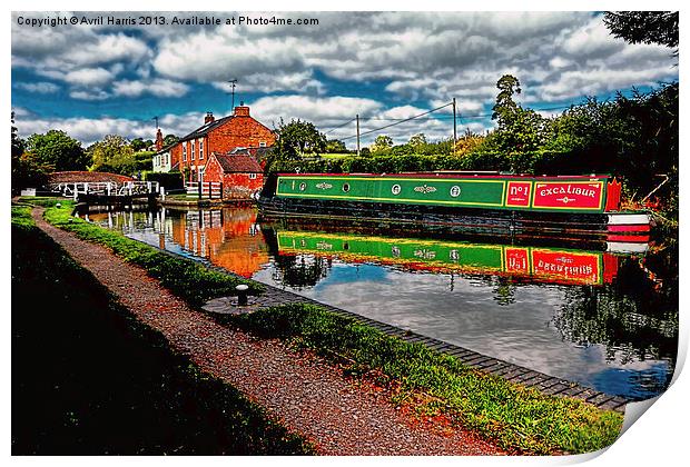 Reflections and Braunston Lock No3 Print by Avril Harris