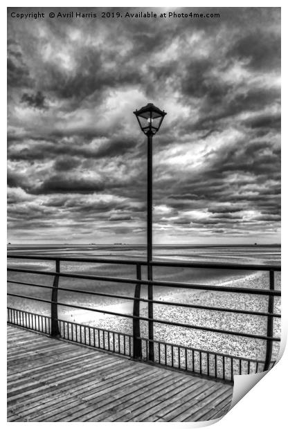 Cleethorpes Pier Lamp Monochrome Print by Avril Harris
